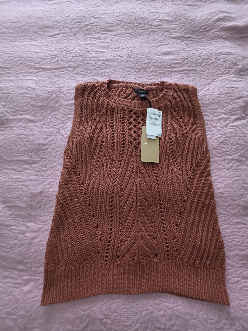 Halogen Baked Clay Open-Knit Sleeveless Sweater Tank